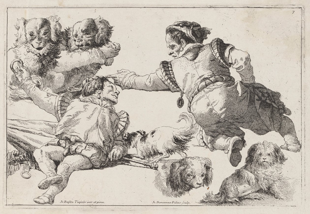 Dwergen en honden door Giovanni Domenico Tiepolo