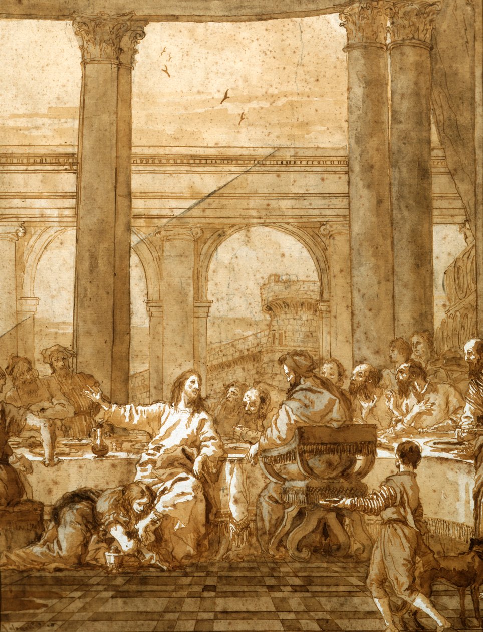 Feest in het huis van Simon, 18e begin 19e eeuw door Giovanni Domenico Tiepolo