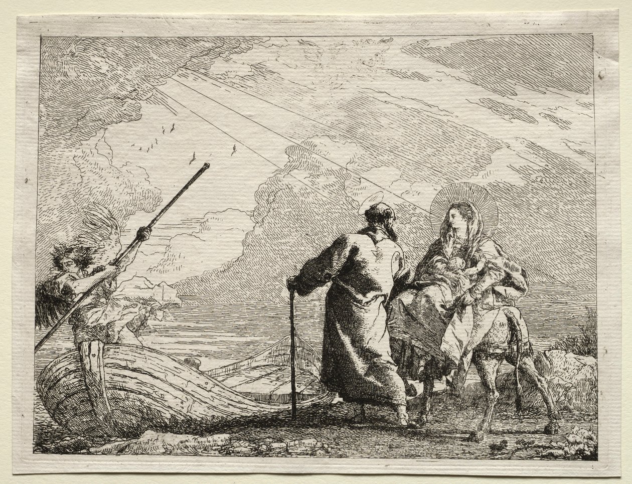 Vlucht naar Egypte: De Heilige Familie komt aan bij de oever van de rivier door Giovanni Domenico Tiepolo