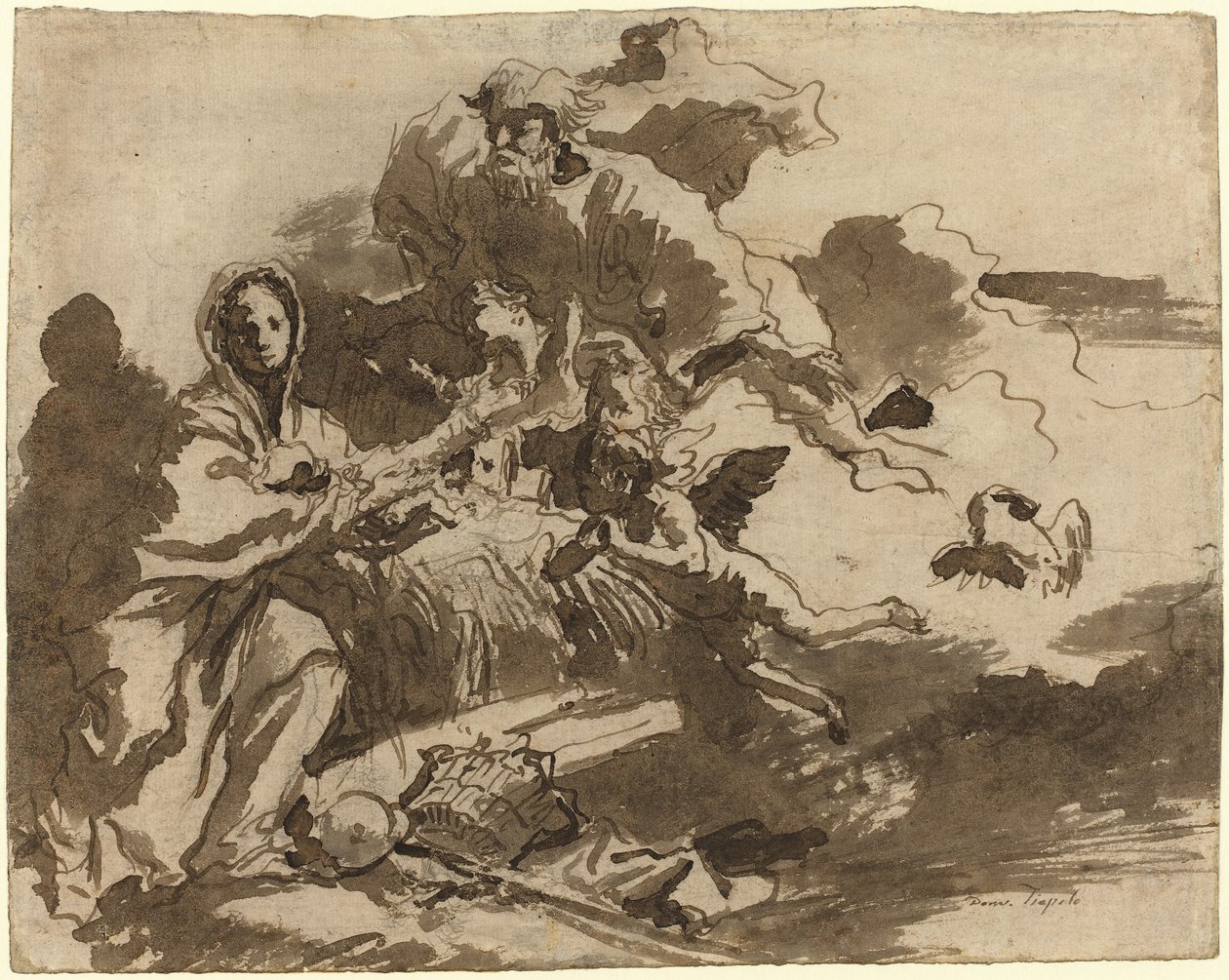 God de Vader en Engelen die de Madonna en het Kind Aanbidden [recto] door Giovanni Domenico Tiepolo