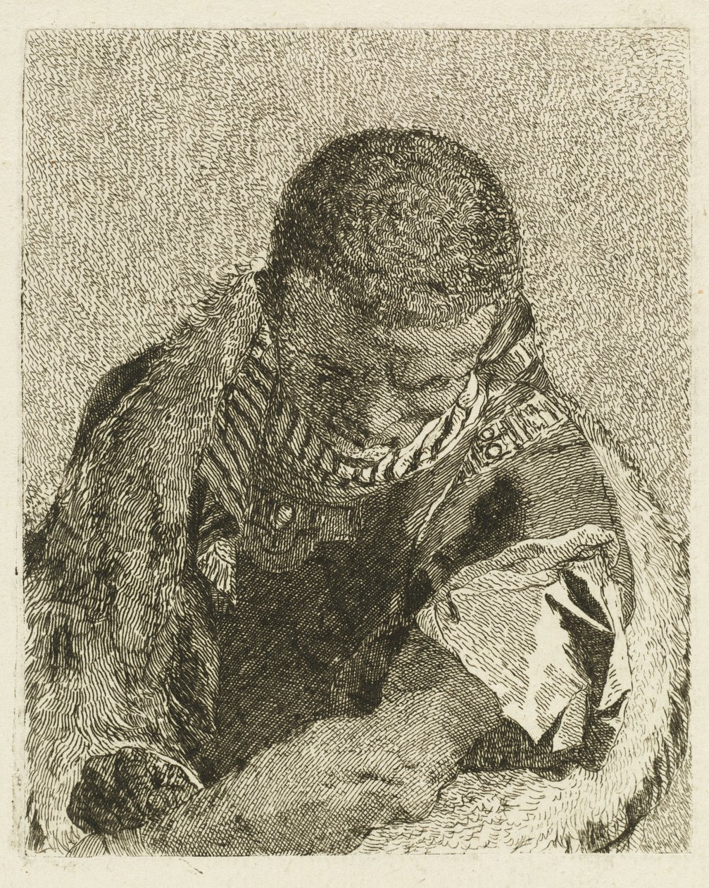 Hoofd van een Moor voorovergebogen door Giovanni Domenico Tiepolo