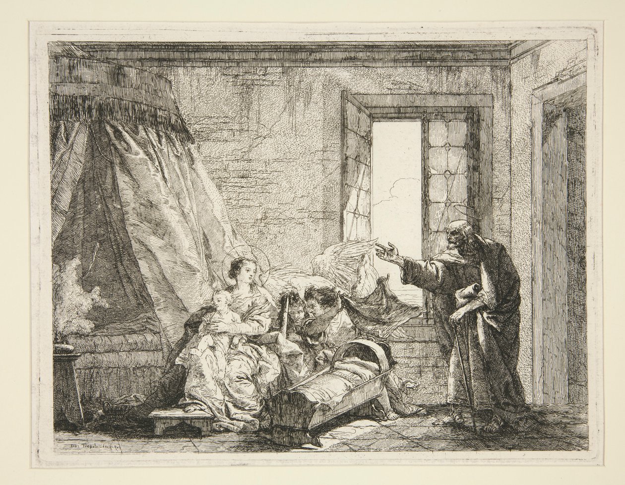 Joseph kondigt Maria het bevel aan om te vertrekken, uit de serie Idee pittoresche sopra la fuga in Egitto (Vlucht naar Egypte) door Giovanni Domenico Tiepolo