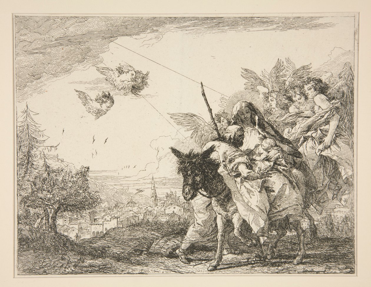 Jozef Contempleert het Kind Jezus, uit de serie Idee pittoresche sopra la fuga in Egitto door Giovanni Domenico Tiepolo