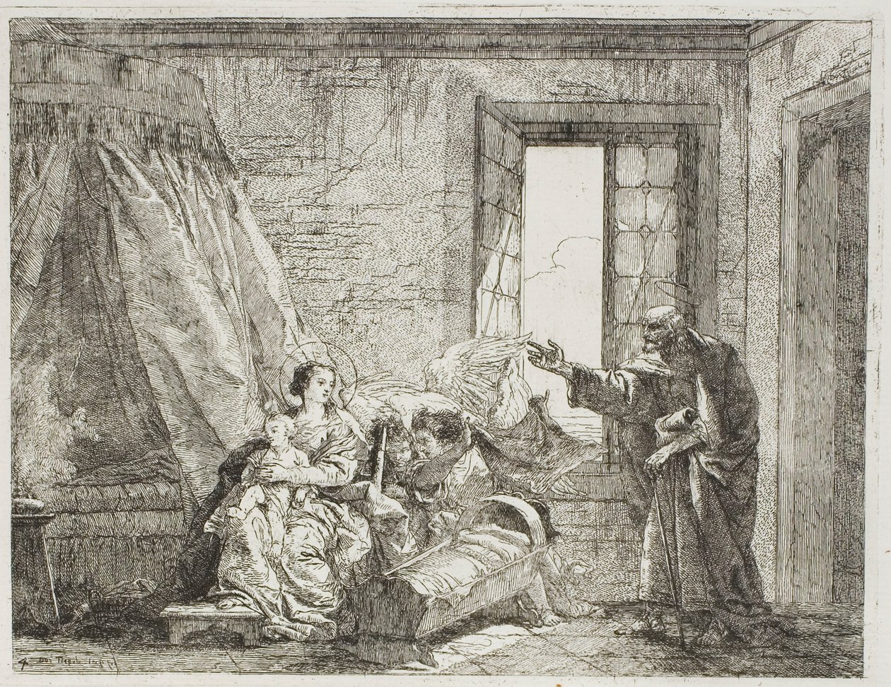Jozef vertelt Maria over hun aanstaande vertrek, plaat vier uit De vlucht naar Egypte door Giovanni Domenico Tiepolo