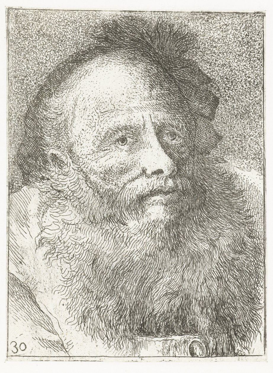Man met baard en hoofddeksel met veer door Giovanni Domenico Tiepolo