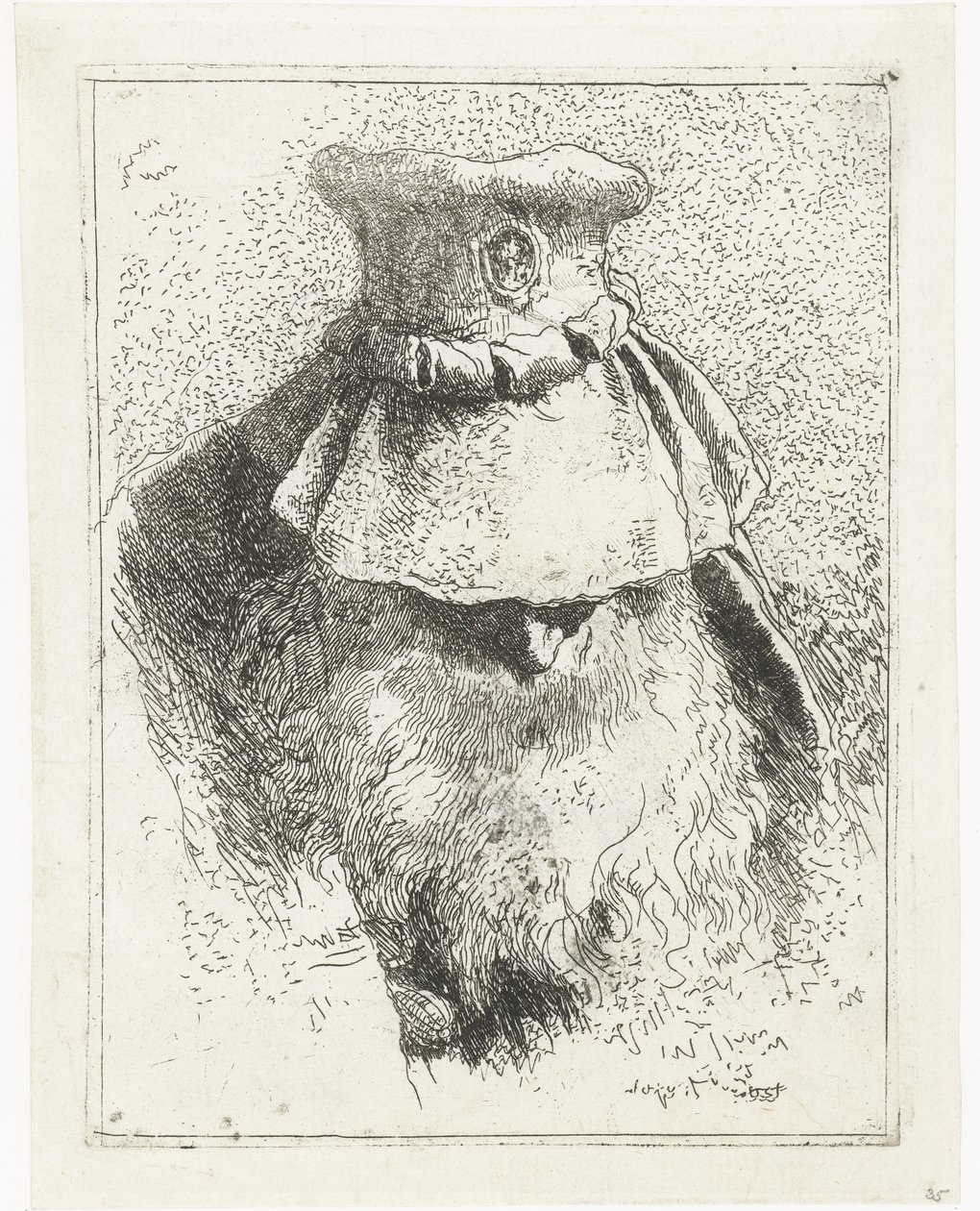 Man met gebogen hoofd en grote hoed door Giovanni Domenico Tiepolo