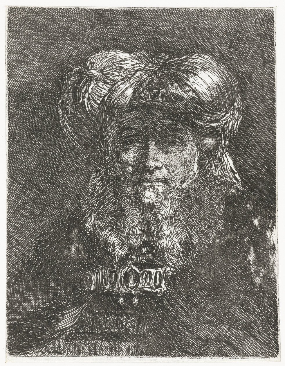 Man met grote tulband door Giovanni Domenico Tiepolo