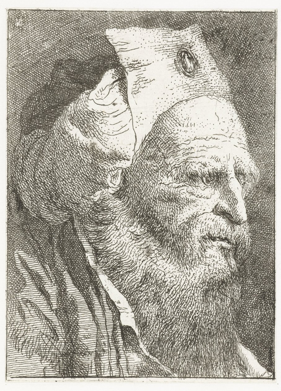 Man met hoed met opgeslagen rand door Giovanni Domenico Tiepolo