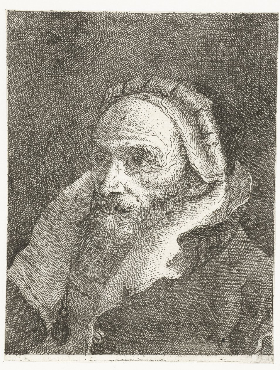 Man met hoog opgeslagen kraag van mantel door Giovanni Domenico Tiepolo