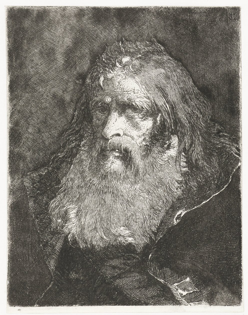 Man met lange haren en zonder hoofddeksel door Giovanni Domenico Tiepolo