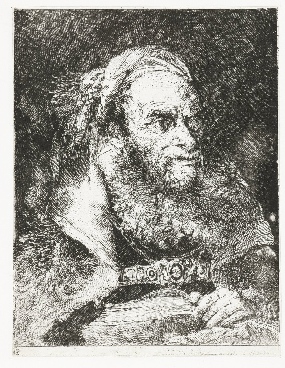 Man met opengeslagen boek door Giovanni Domenico Tiepolo