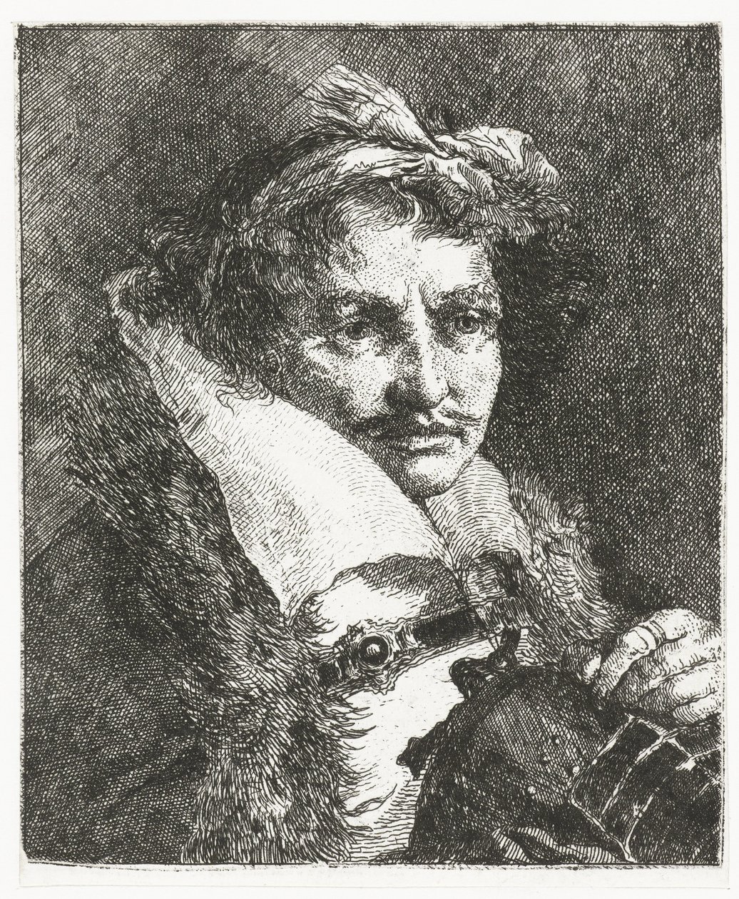 Man met snor en helm door Giovanni Domenico Tiepolo