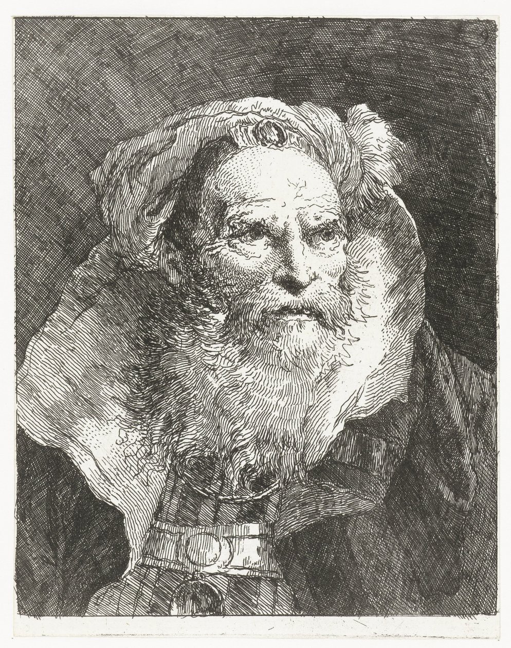 Man met tulband en hoog opstaande kraag door Giovanni Domenico Tiepolo
