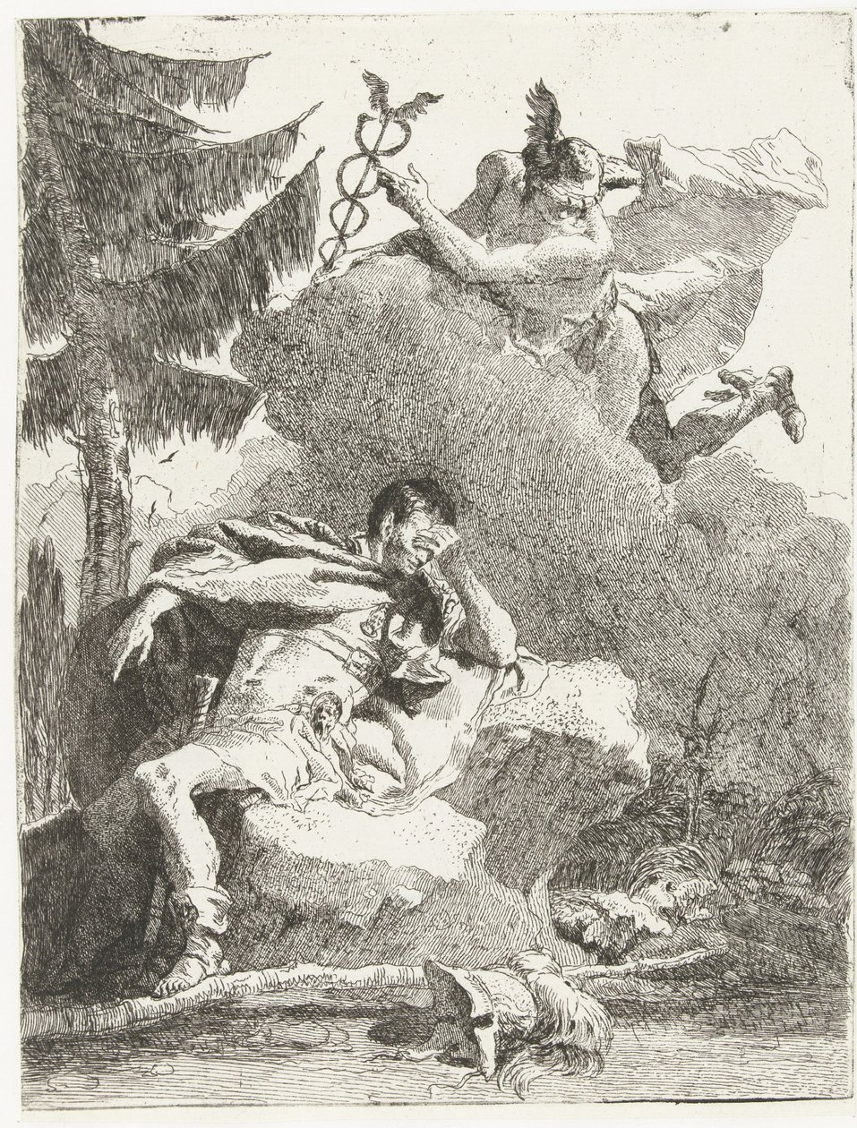 Mercurius verschijnt aan Aeneas in zijn droom door Giovanni Domenico Tiepolo