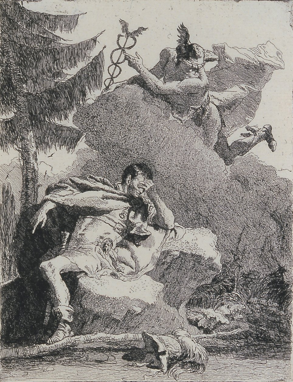 Mercurius verschijnt aan Aeneas in een droom, 1757 door Giovanni Domenico Tiepolo