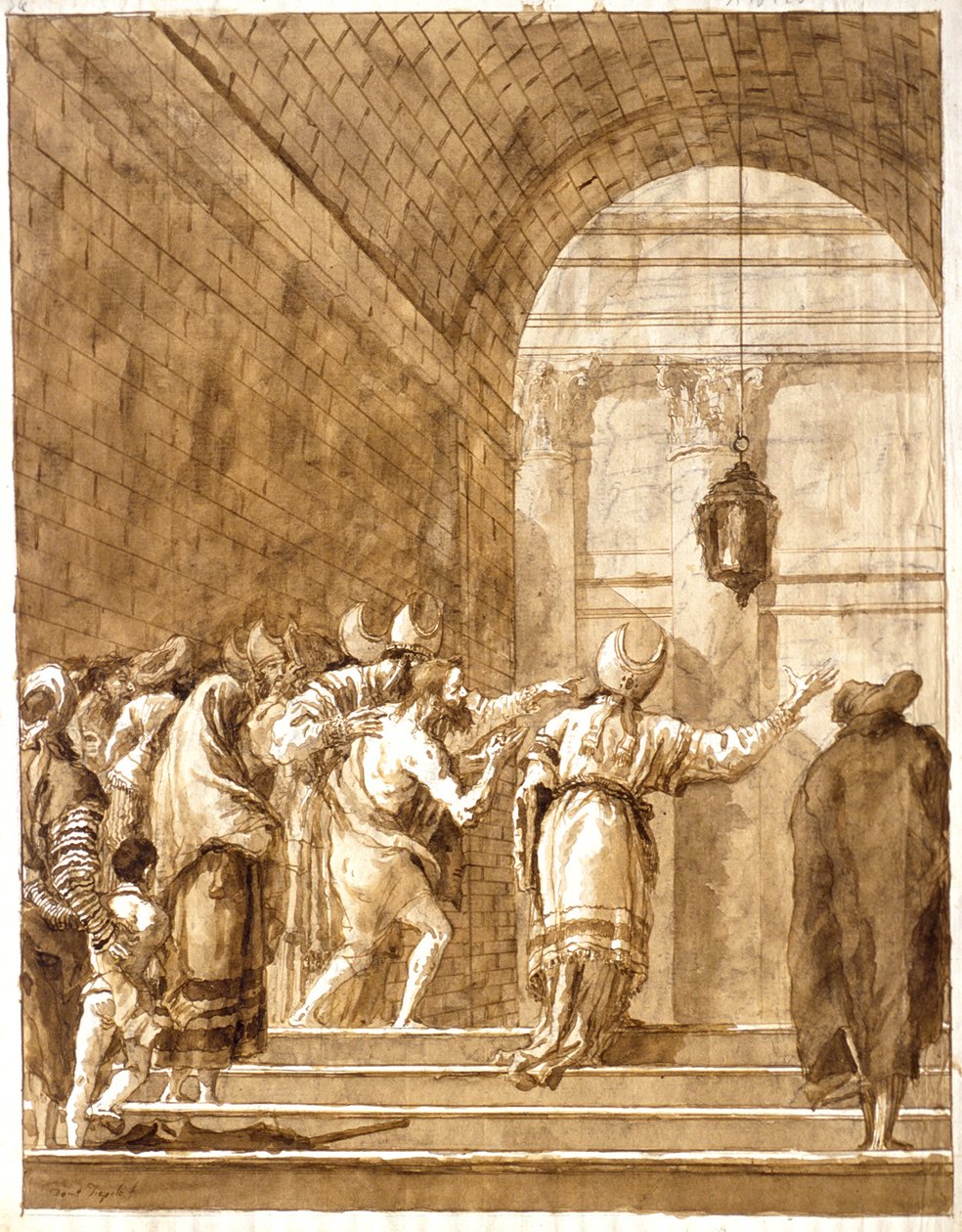 Nebukadnezar keert terug uit de wildernis naar zijn paleis door Giovanni Domenico Tiepolo