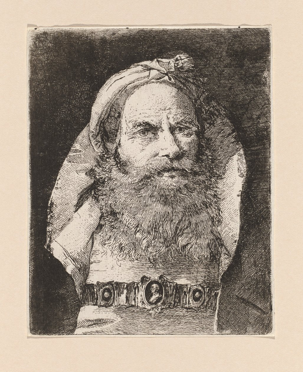 Oude man met kleine tulband, uit de Raccolta di Teste (Collectie van hoofden) door Giovanni Domenico Tiepolo