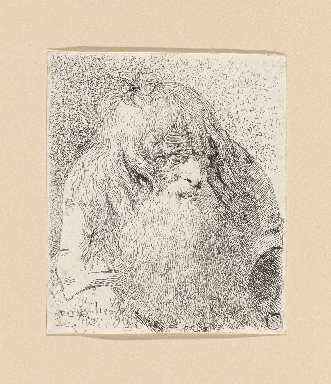 Oude man met een baard en lang haar, uit de Raccolta di Teste (Collectie van Hoofden) door Giovanni Domenico Tiepolo