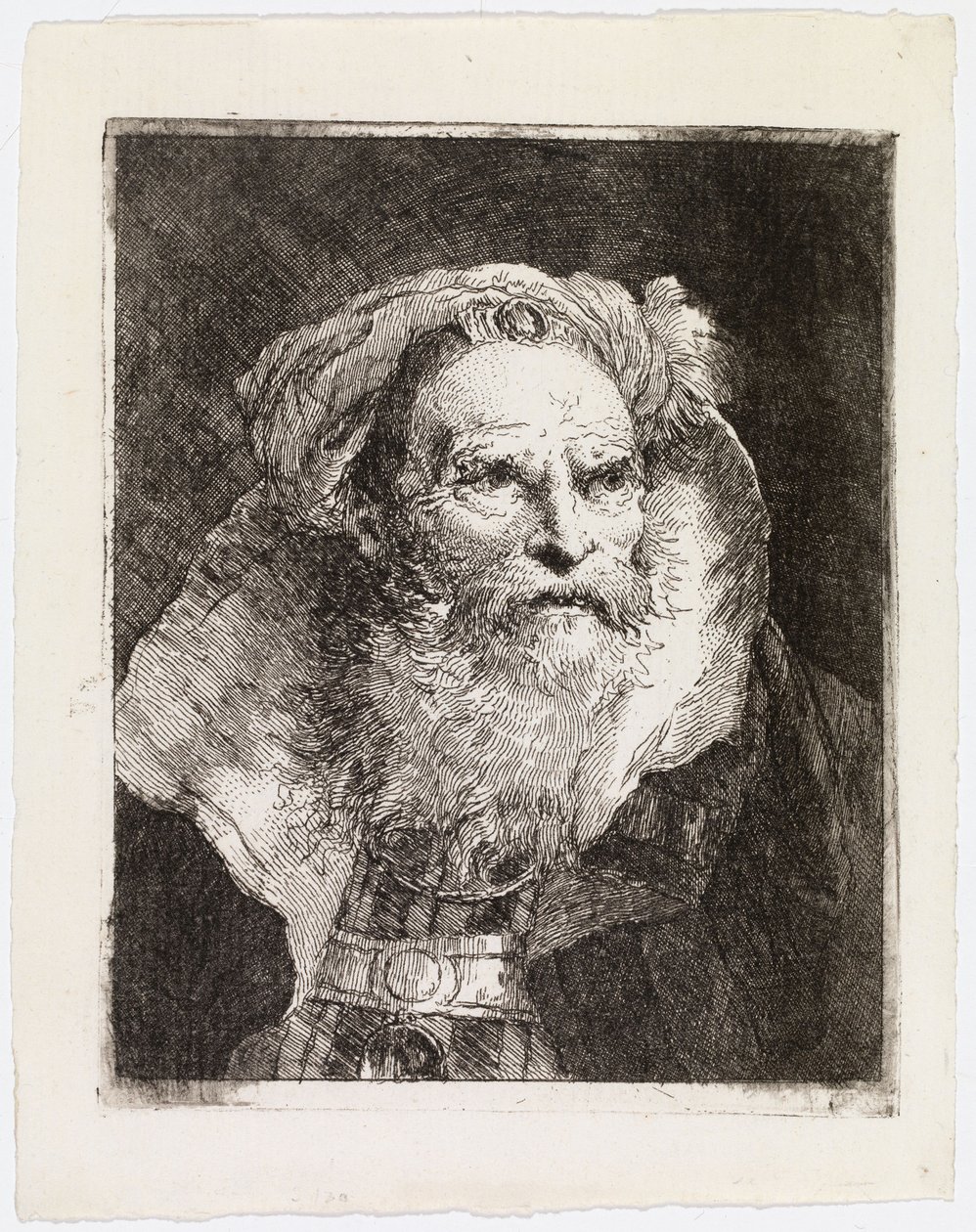 Oude man met een tulband, naar rechts gekeerd door Giovanni Domenico Tiepolo