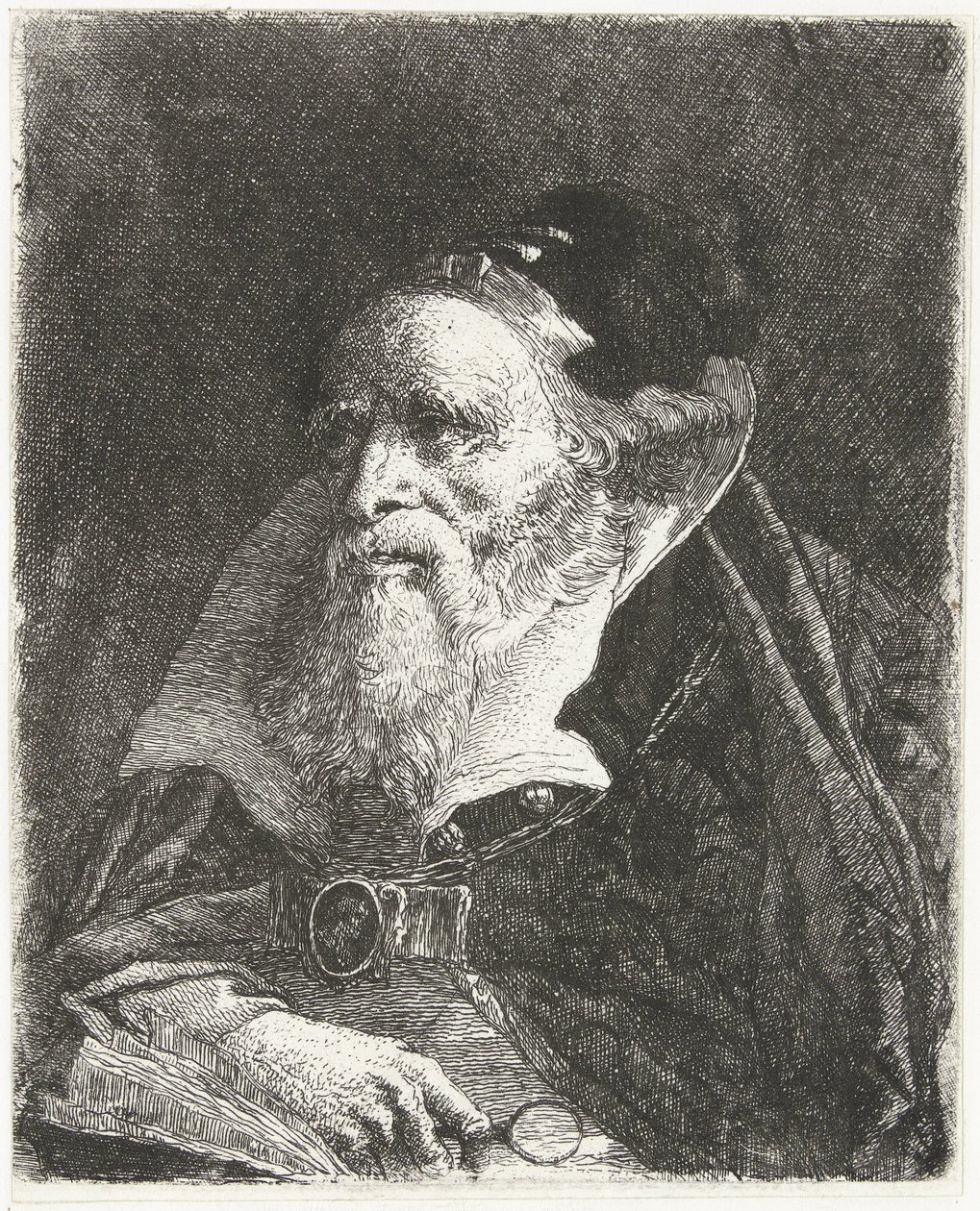 Oude man met boek en vergrootglas door Giovanni Domenico Tiepolo