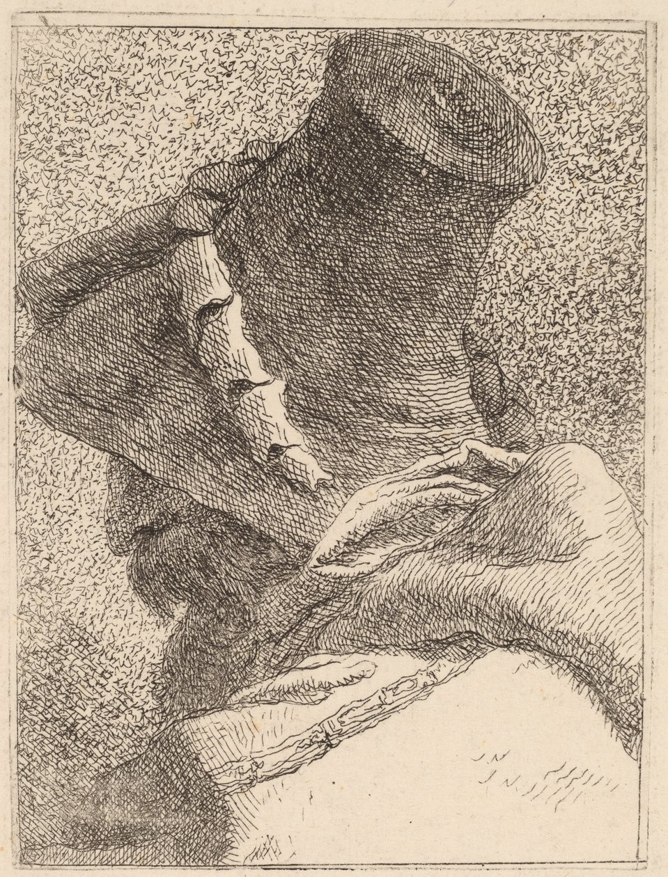 Profiel van een Oude Man met een Hoed door Giovanni Domenico Tiepolo