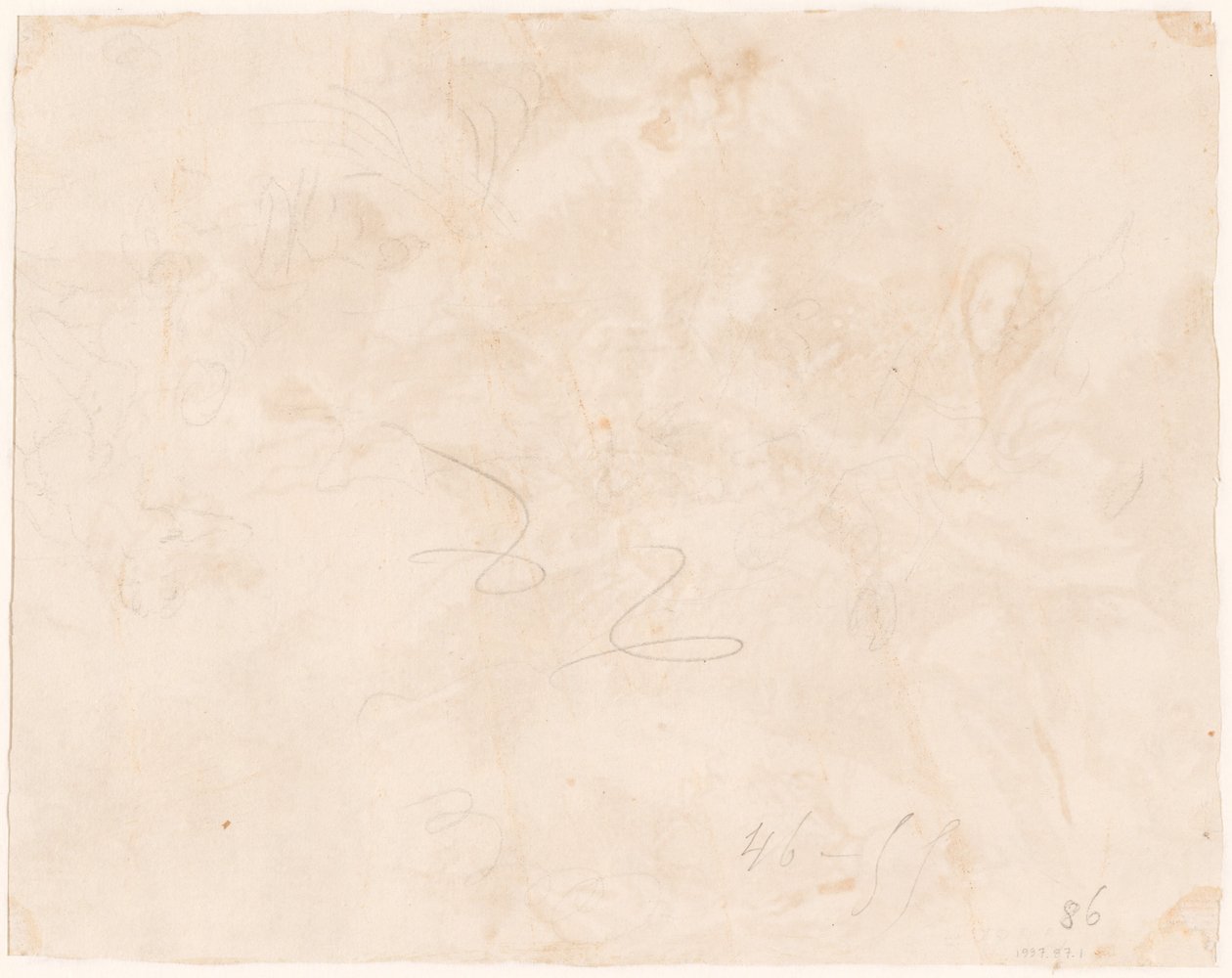 Schets voor de Vlucht naar Egypte (verso) door Giovanni Domenico Tiepolo