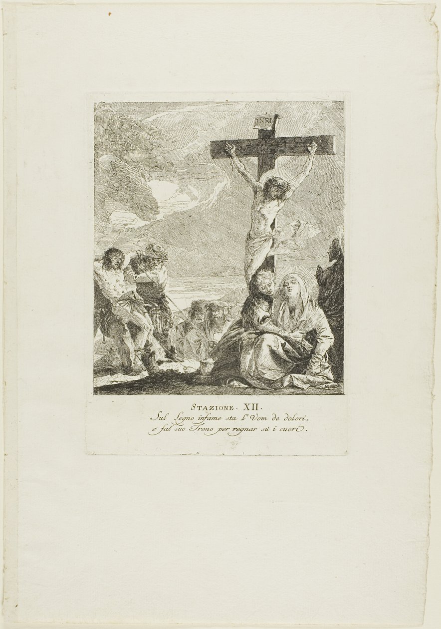 De Kruisiging, plaat twaalf uit Kruiswegstaties door Giovanni Domenico Tiepolo