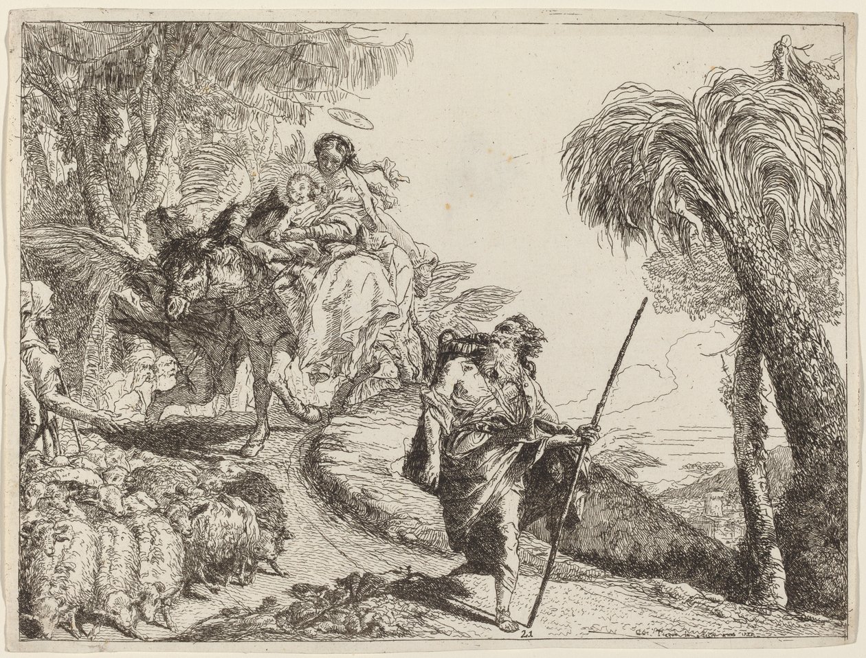 De vlucht met Jozef op de voorgrond door Giovanni Domenico Tiepolo