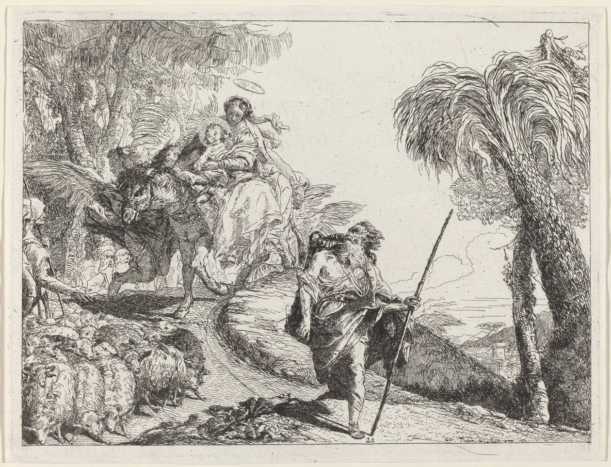 De Vlucht met Jozef op de Voorgrond door Giovanni Domenico Tiepolo