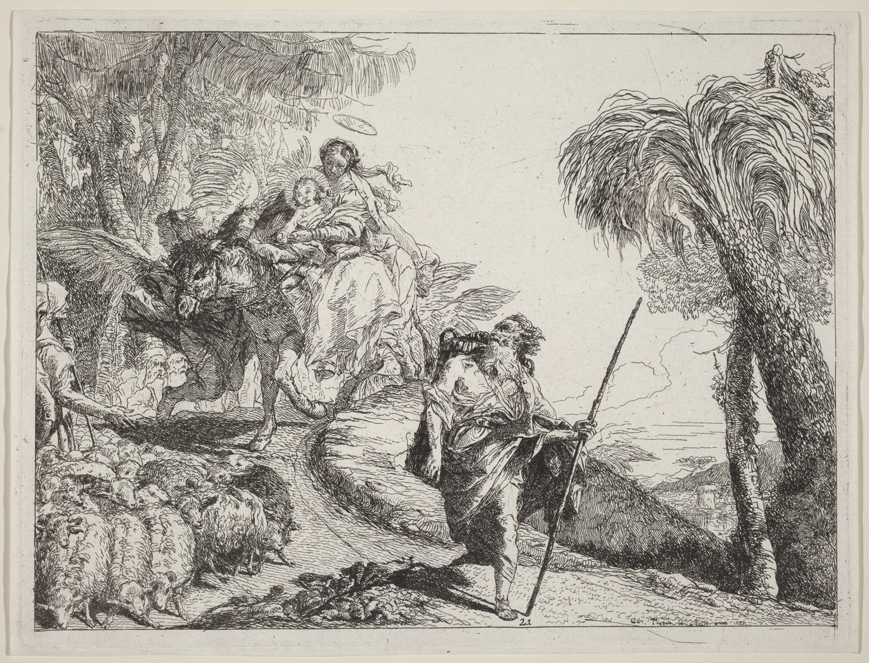 De vlucht met Jozef op de voorgrond door Giovanni Domenico Tiepolo