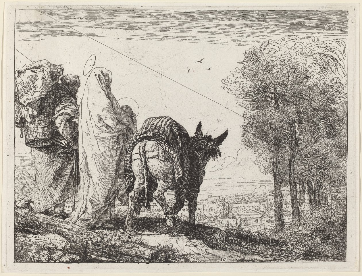 De Vlucht met de Heilige Familie aan de Linkerkant door Giovanni Domenico Tiepolo
