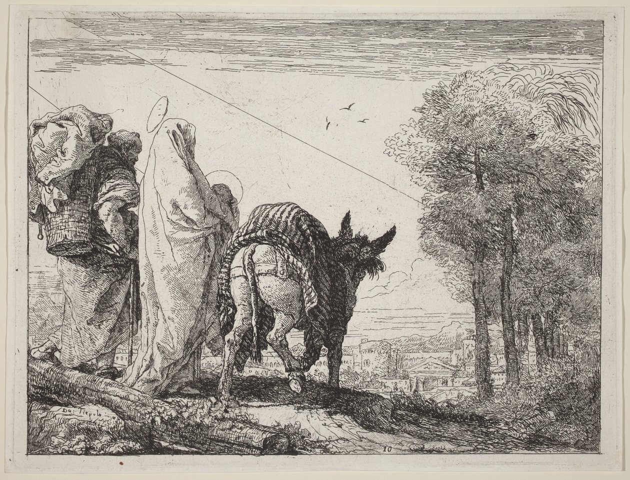 De vlucht met de Heilige Familie links door Giovanni Domenico Tiepolo
