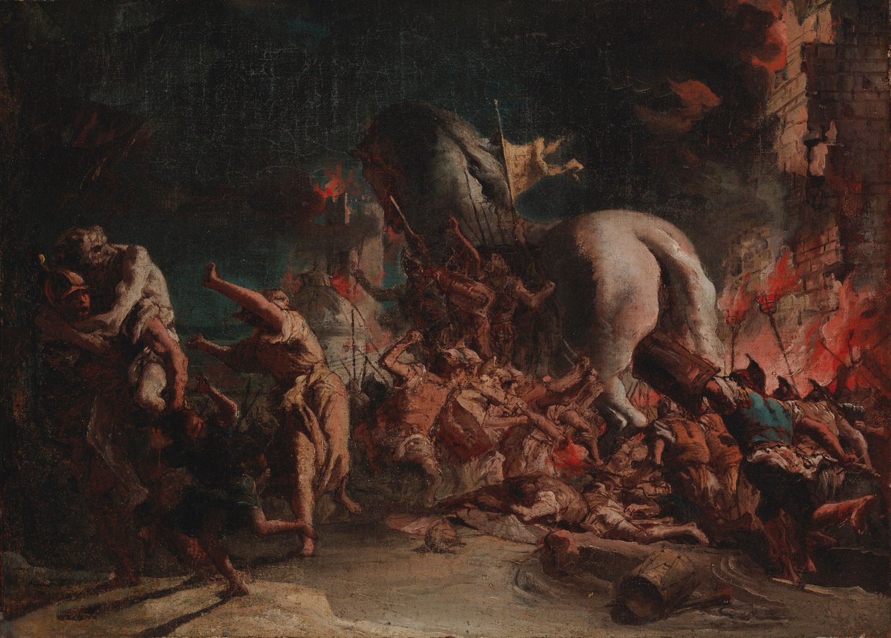 De Grieken plunderen Troje door Giovanni Domenico Tiepolo