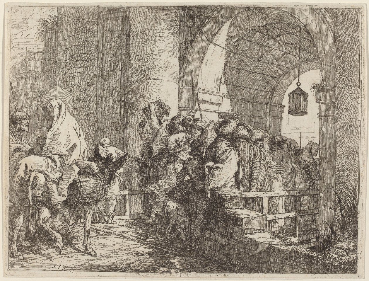 De Heilige Familie Komt aan bij een Stadspoort door Giovanni Domenico Tiepolo