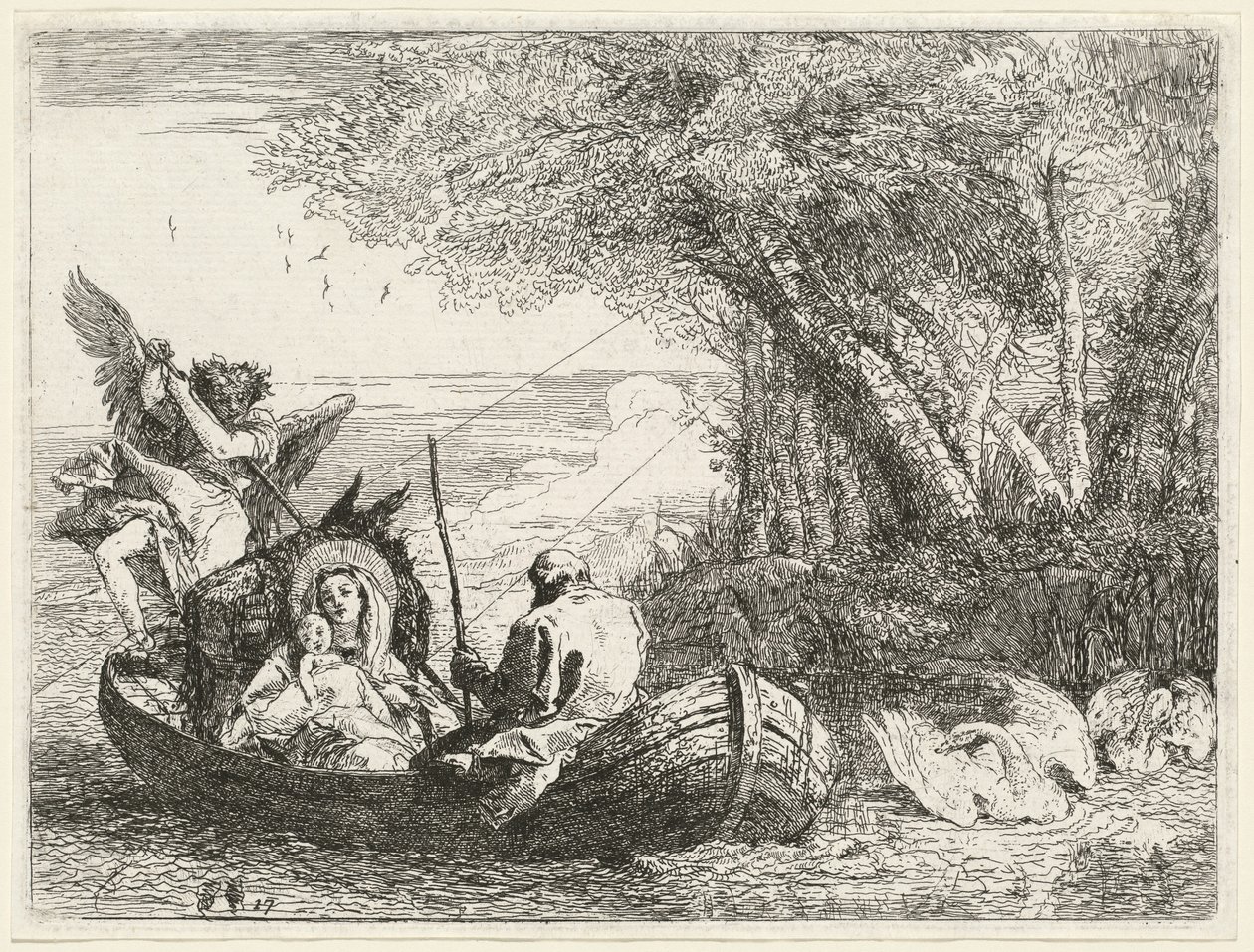 De Heilige Familie Wordt Over de Rivier Gevaren door Giovanni Domenico Tiepolo