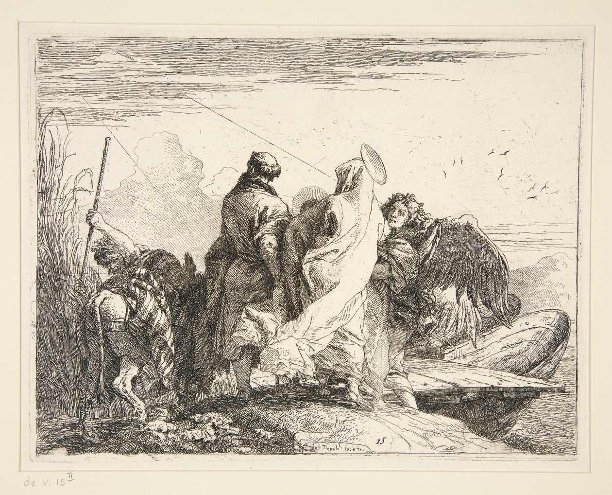 De Heilige Familie bij een rivier, uit de serie Idee pittoresche sulla fuga in Egitto (Vlucht naar Egypte) door Giovanni Domenico Tiepolo