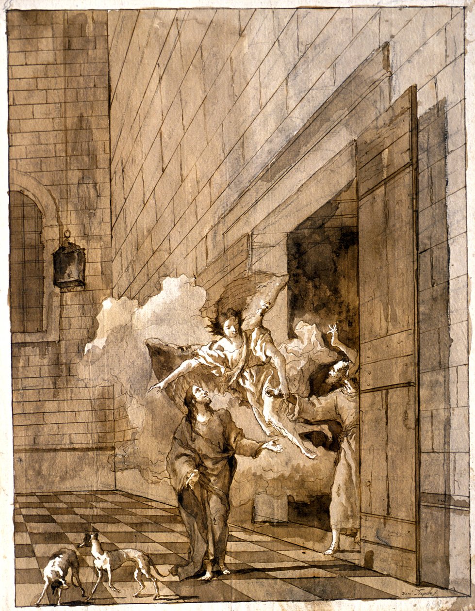 De bevrijding van de heilige Petrus en de heilige Johannes uit de gevangenis door Giovanni Domenico Tiepolo