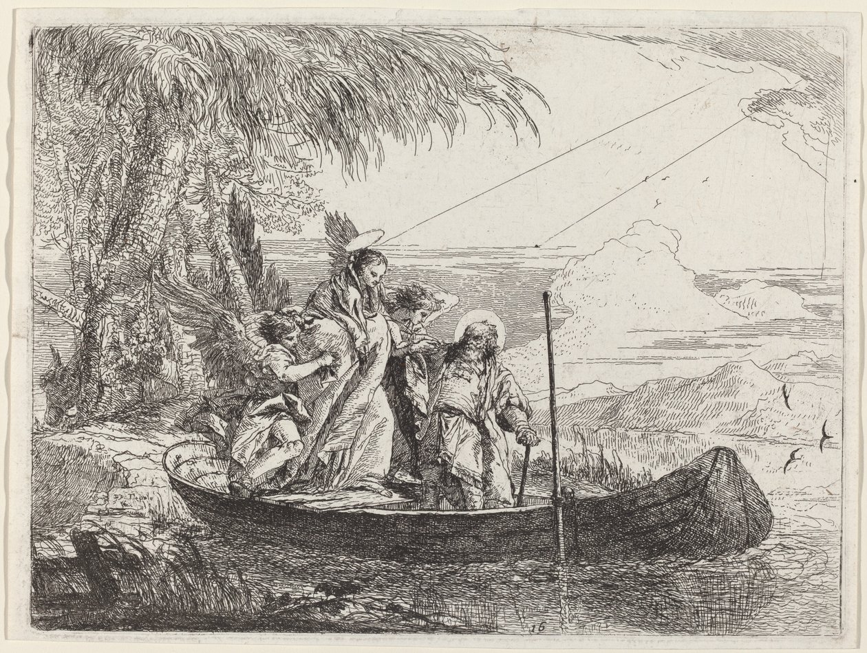 De Madonna, Kind en Engelen die de Boot Binnenkomen door Giovanni Domenico Tiepolo