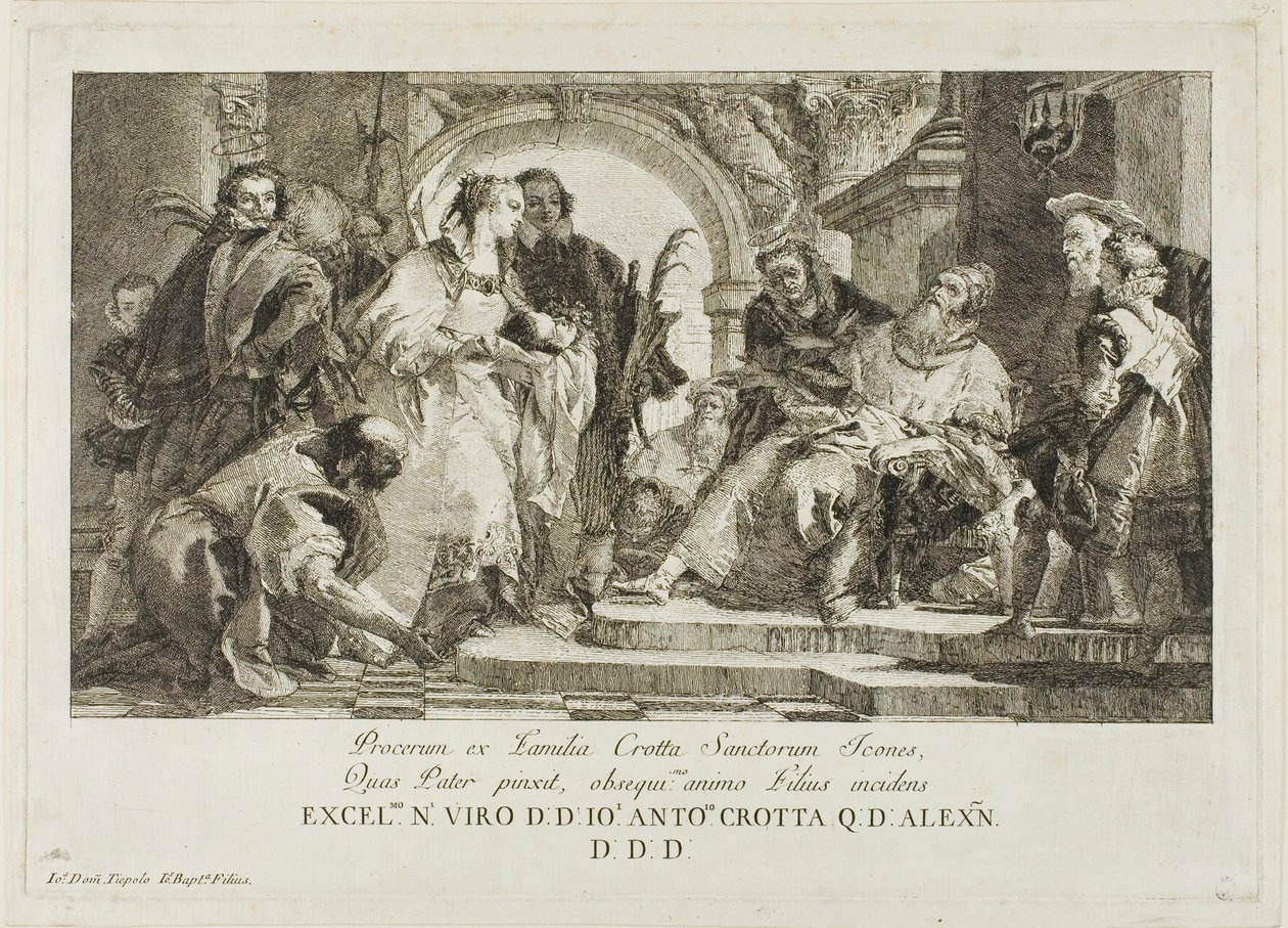 De patroonheiligen van de familie Crotta door Giovanni Domenico Tiepolo