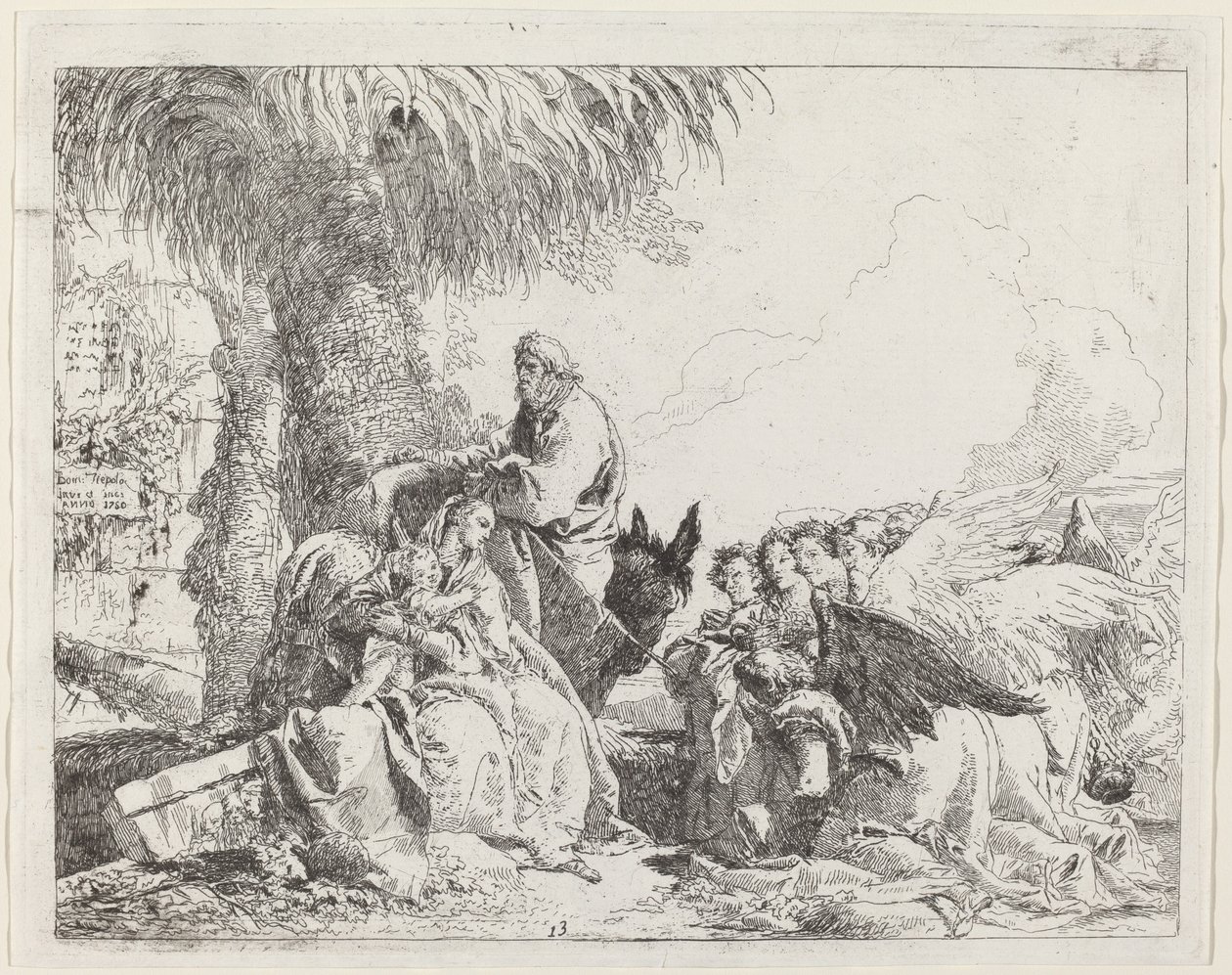 De rust tijdens de vlucht, met aanbiddende engelen door Giovanni Domenico Tiepolo