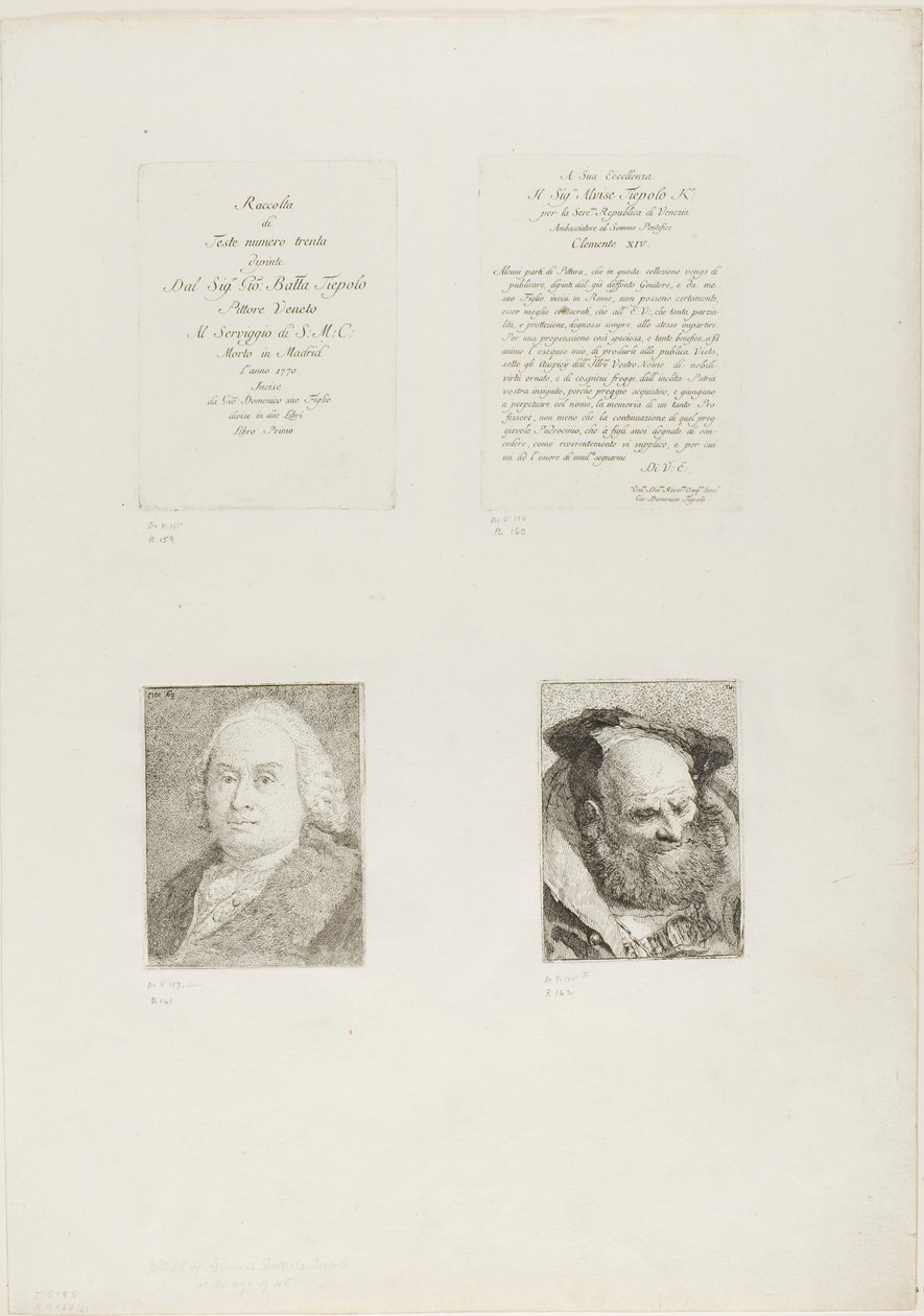 Titelpagina, Dedication, Portret van Giambattista Tiepolo, Bejaarde Man met Baard door Giovanni Domenico Tiepolo