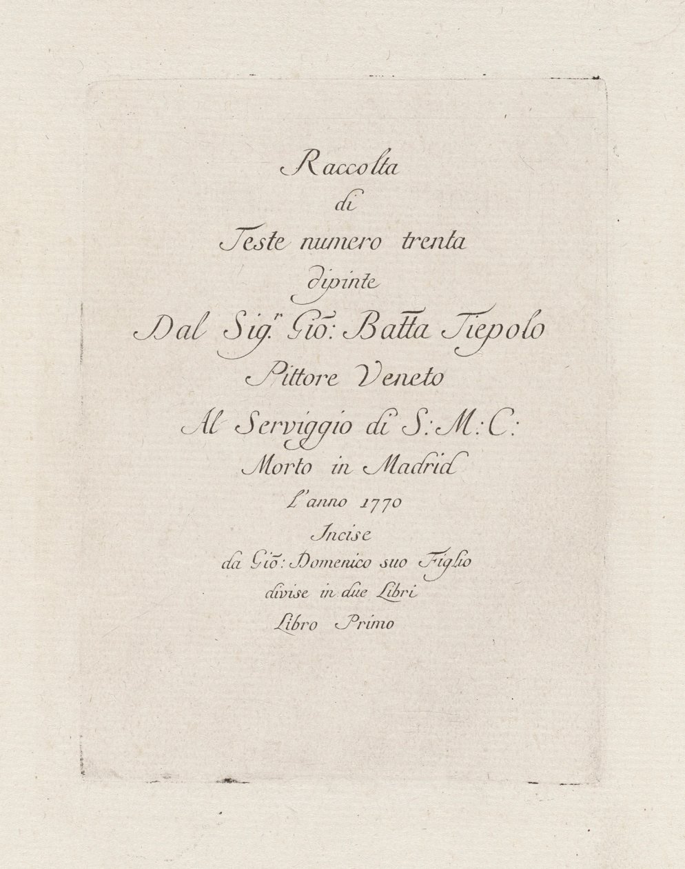 Titelpagina, uit de Raccolta di Teste (Collectie van Hoofden) door Giovanni Domenico Tiepolo