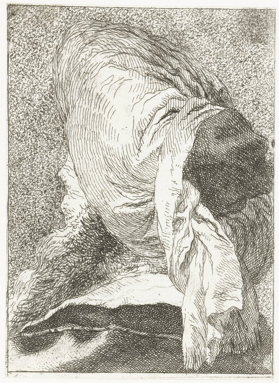 Turkse man met afgewend hoofd met tulband door Giovanni Domenico Tiepolo
