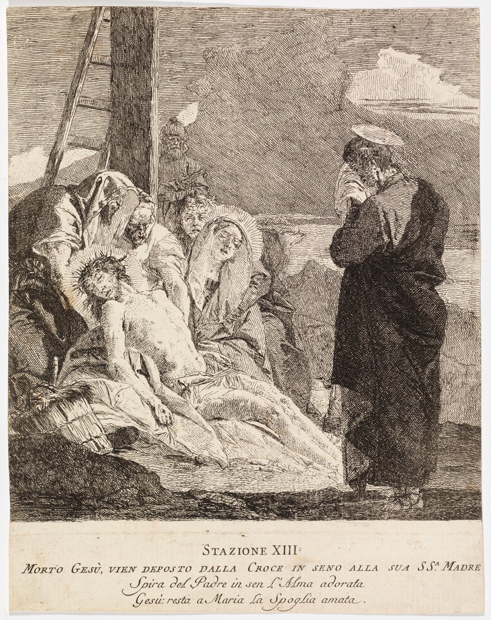 Via crucis - Statie XIII. Jezus wordt van het kruis gehaald door Giovanni Domenico Tiepolo