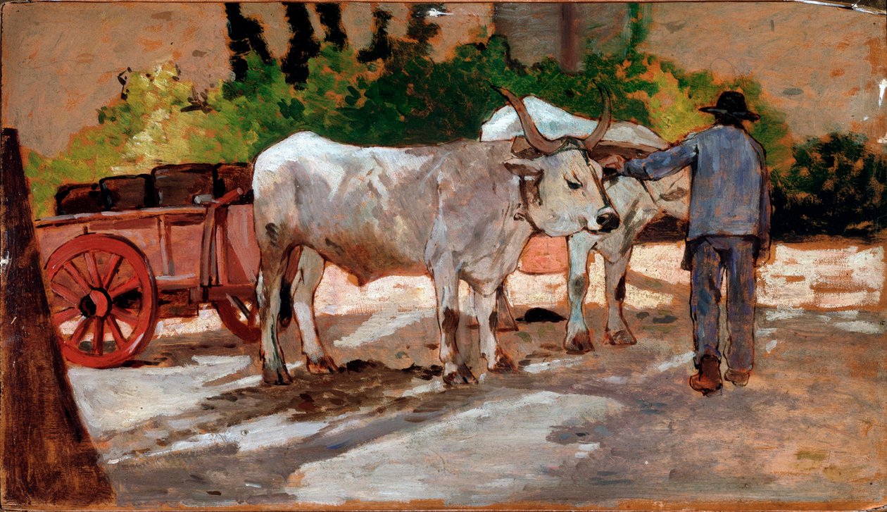 Kar met stieren en boer door Giovanni Fattori