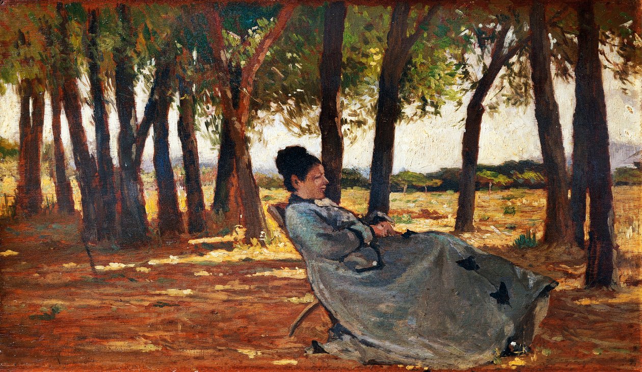 Mevrouw Martelli Castiglioncello, circa 1867, door Giovanni Fattori, olieverf op paneel, 20x33 cm door Giovanni Fattori