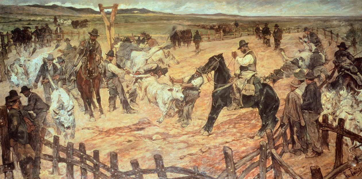 Markeren van jonge stieren in Maremma door Giovanni Fattori
