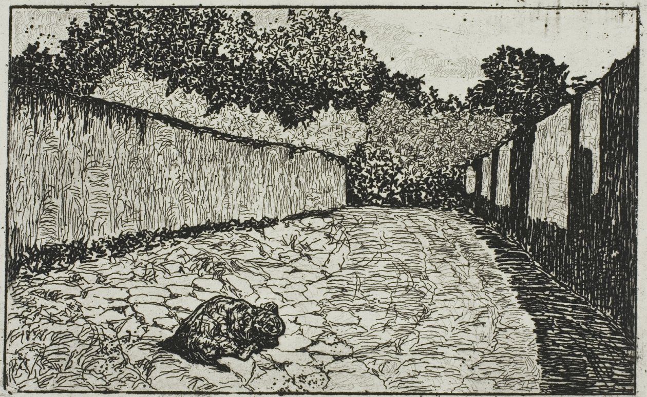 Kleine Straat aan de Rand van Florence met Puppy door Giovanni Fattori