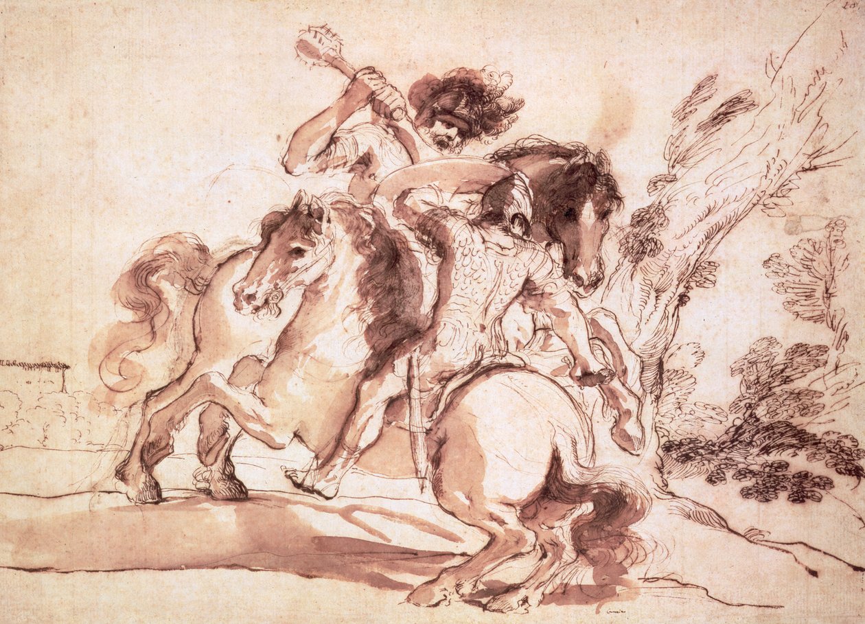 Twee ruiters vechten door Giovanni Francesco Barbieri