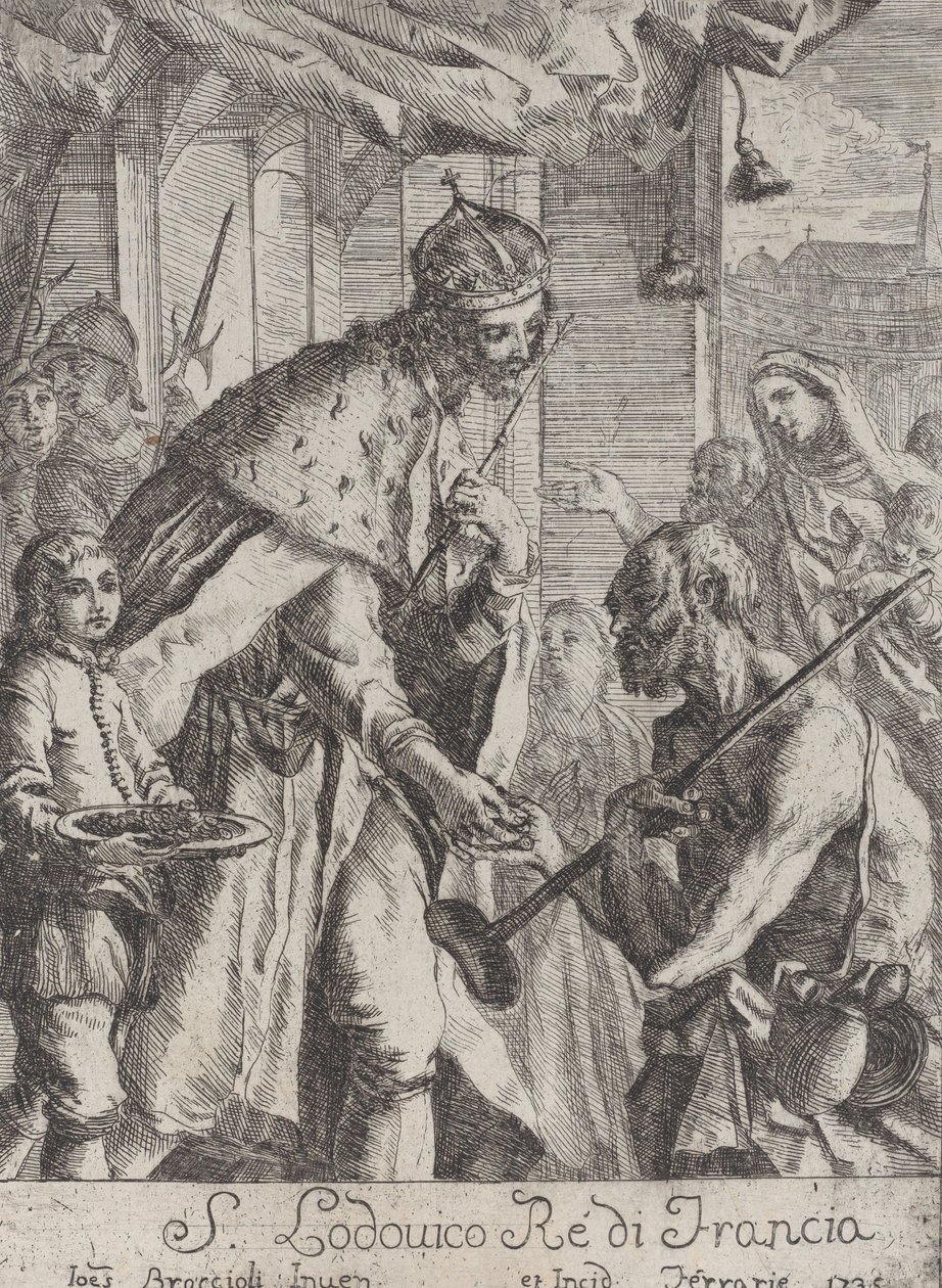Sint Lodewijk geeft aalmoezen aan de armen, 1735 door Giovanni Francesco Braccioli